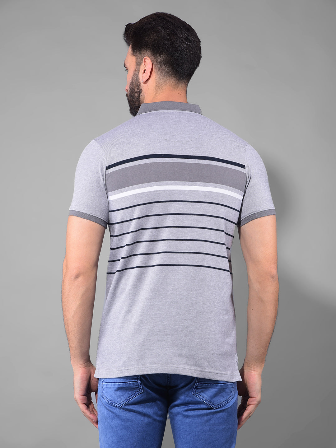 cobb gray striped polo neck t-shirt