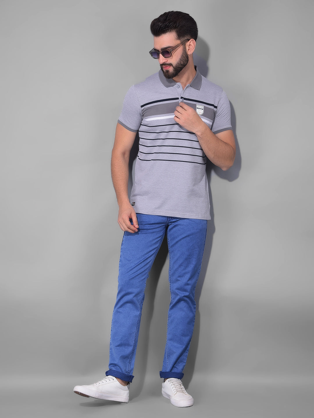 cobb gray striped polo neck t-shirt