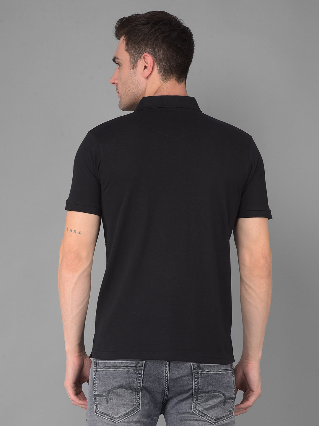 cobb black printed polo neck t-shirt