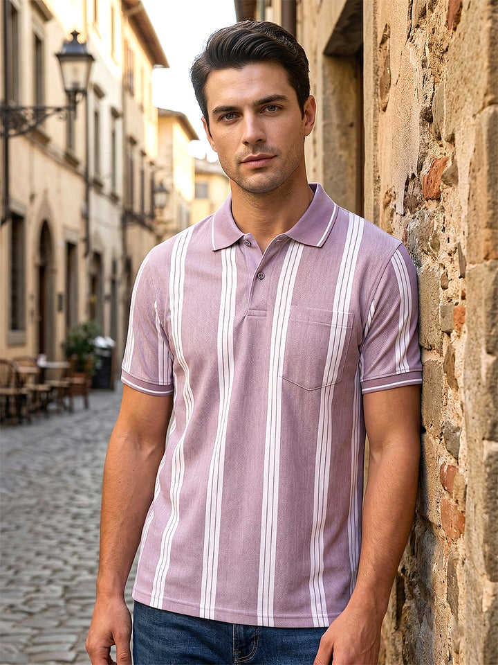 COBB MAUVE STRIPED POLO NECK T-SHIRT
