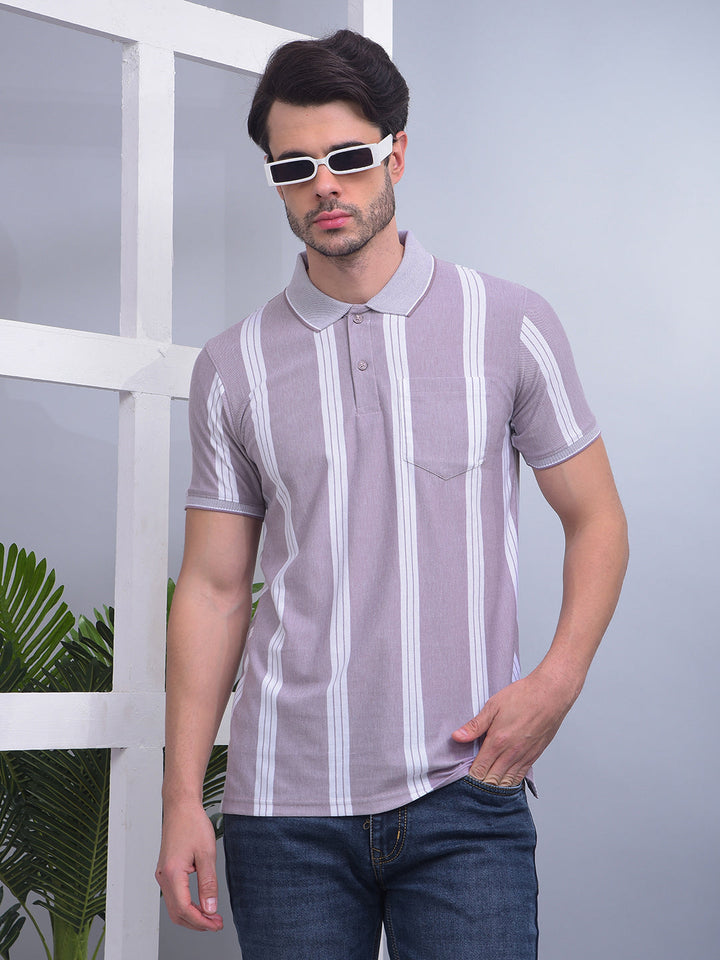 cobb light mauve striped polo neck t-shirt