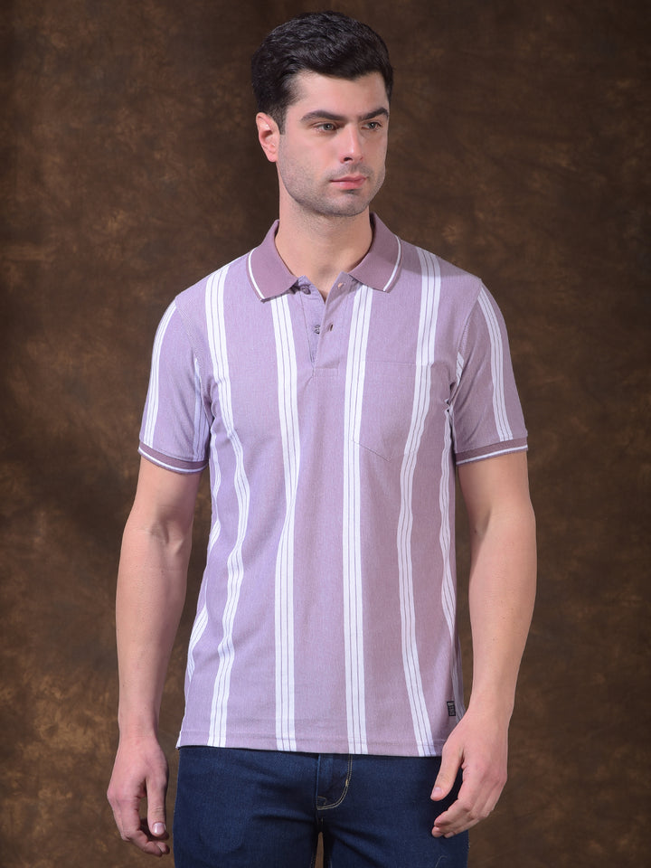 COBB MAUVE STRIPED POLO NECK T-SHIRT