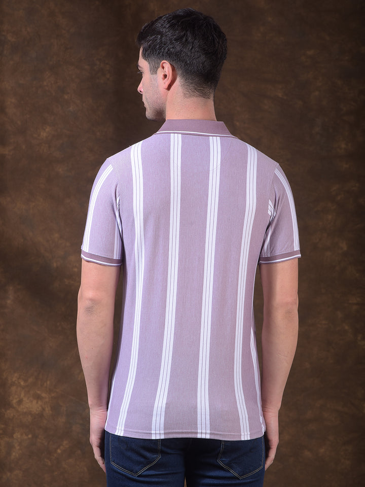 COBB MAUVE STRIPED POLO NECK T-SHIRT