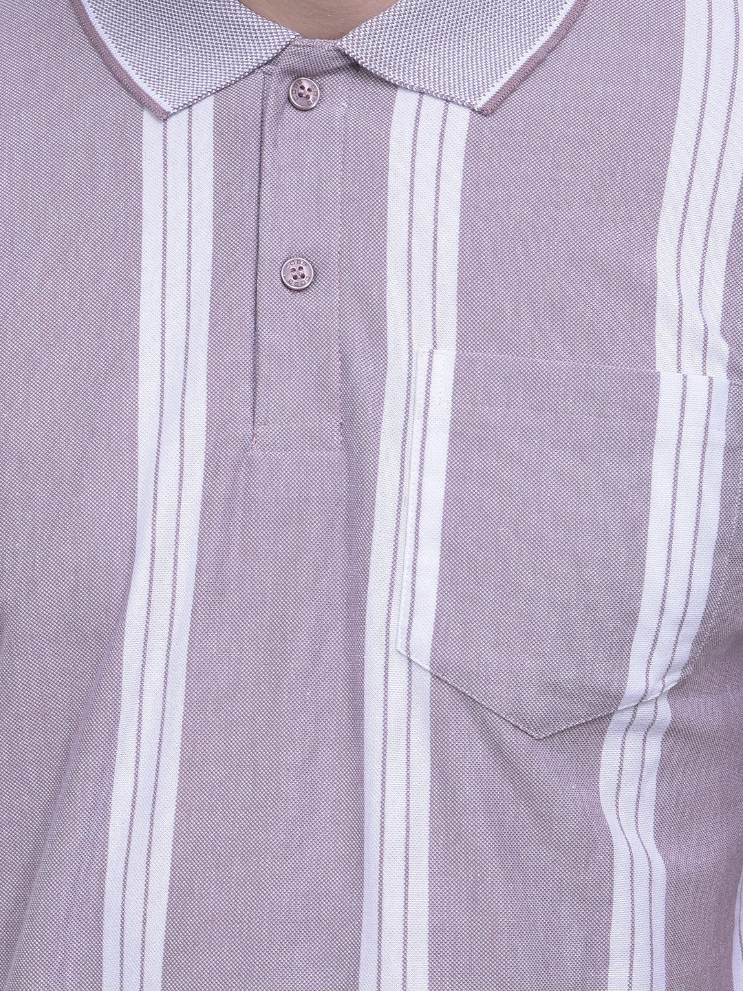 cobb light mauve striped polo neck t-shirt