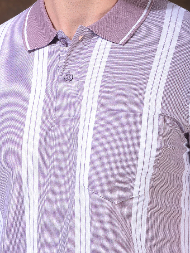 COBB MAUVE STRIPED POLO NECK T-SHIRT