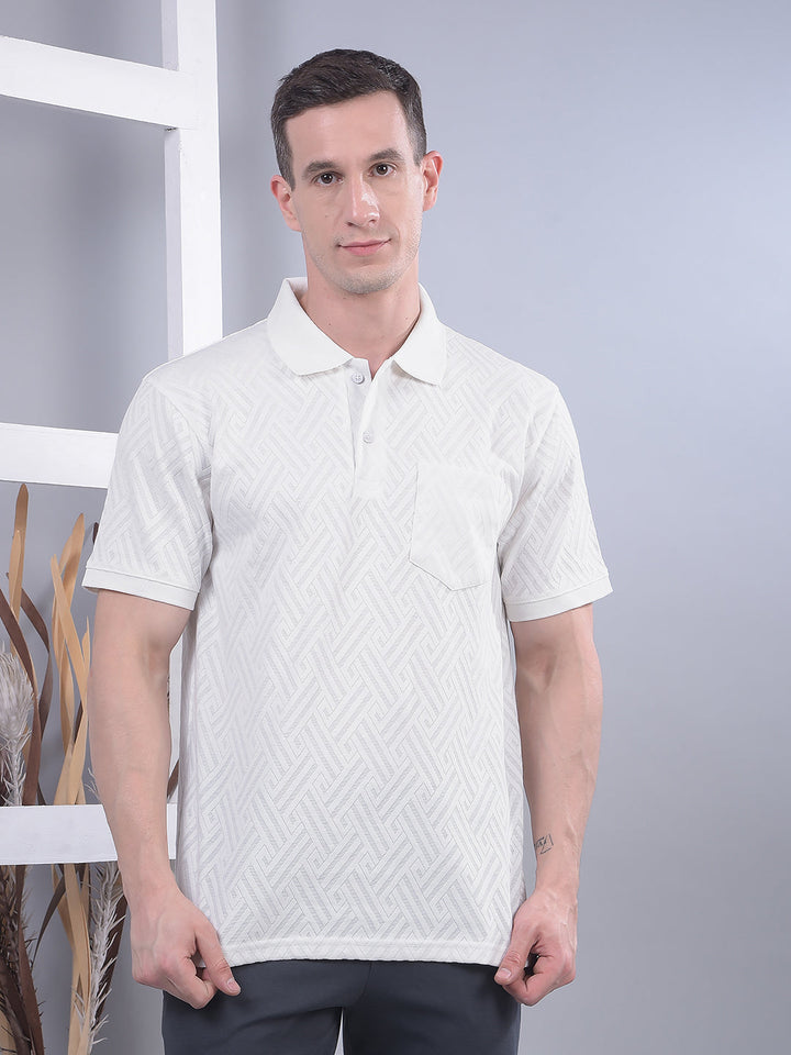 cobb white self-design polo neck t-shirt