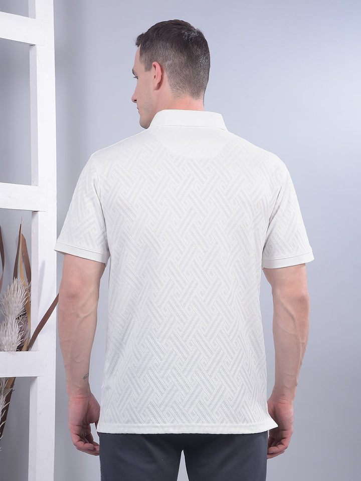 cobb white self-design polo neck t-shirt