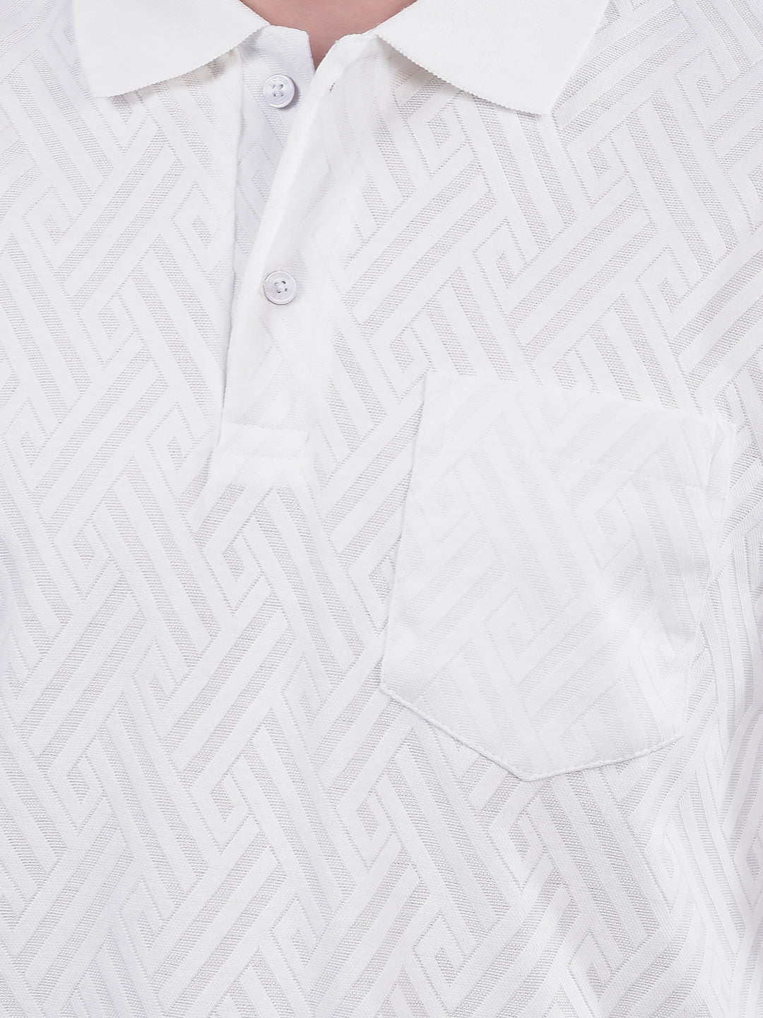 cobb white self-design polo neck t-shirt