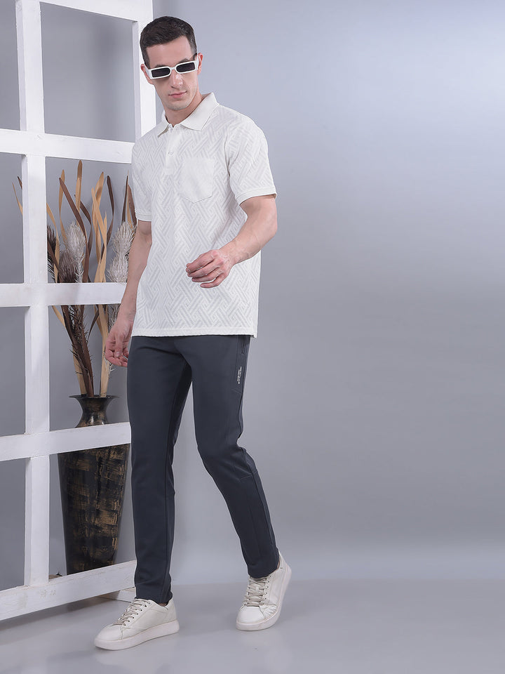 COBB WHITE SELF-DESIGN POLO NECK T-SHIRT