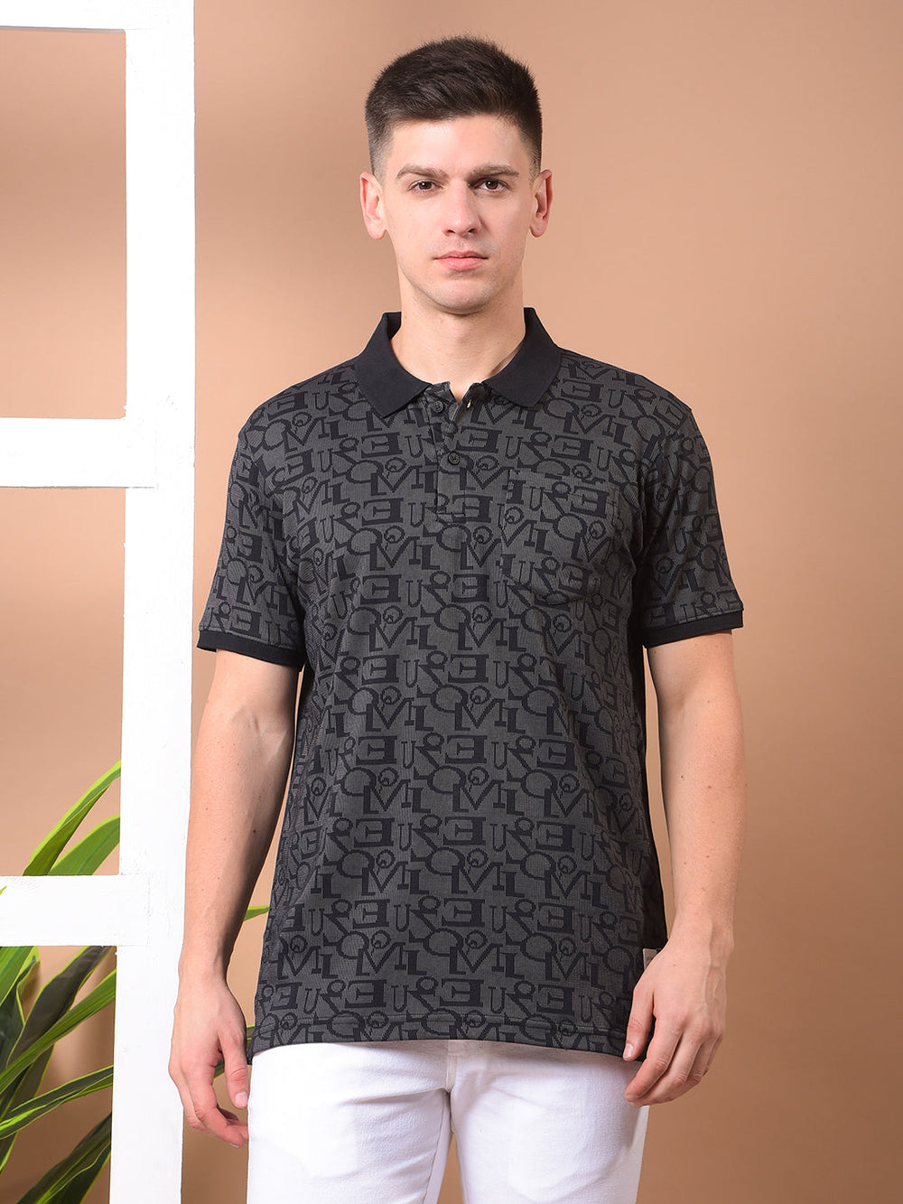 cobb black printed polo neck t-shirt