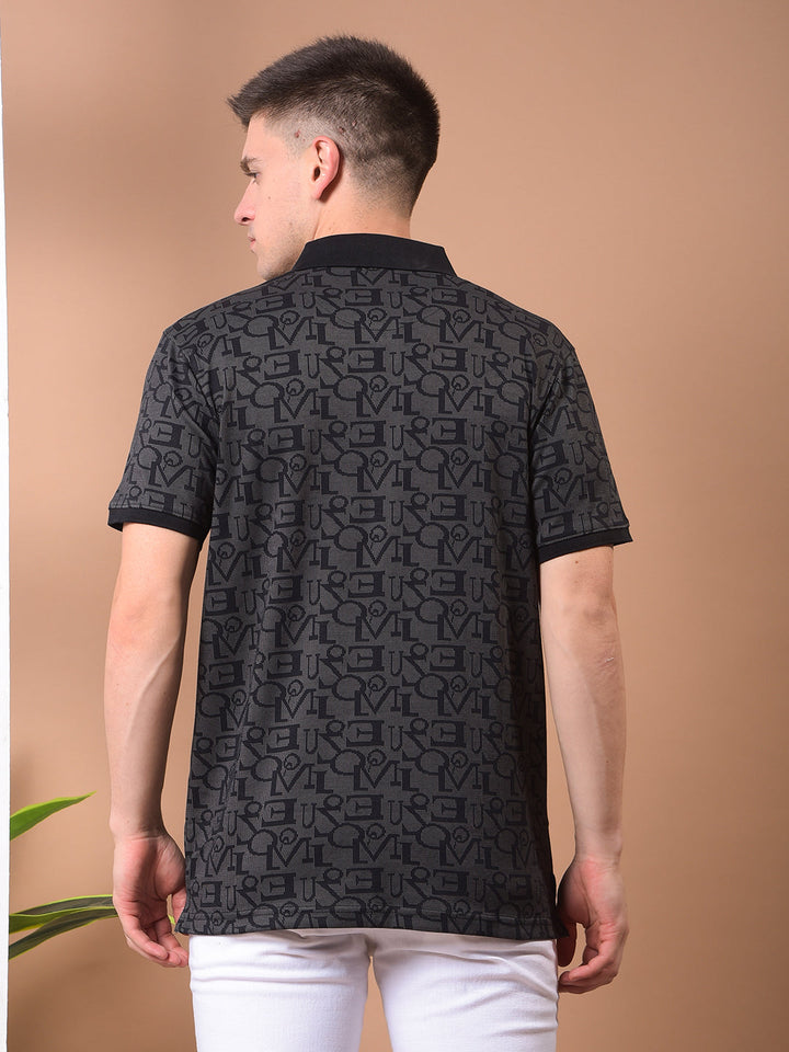 cobb black printed polo neck t-shirt