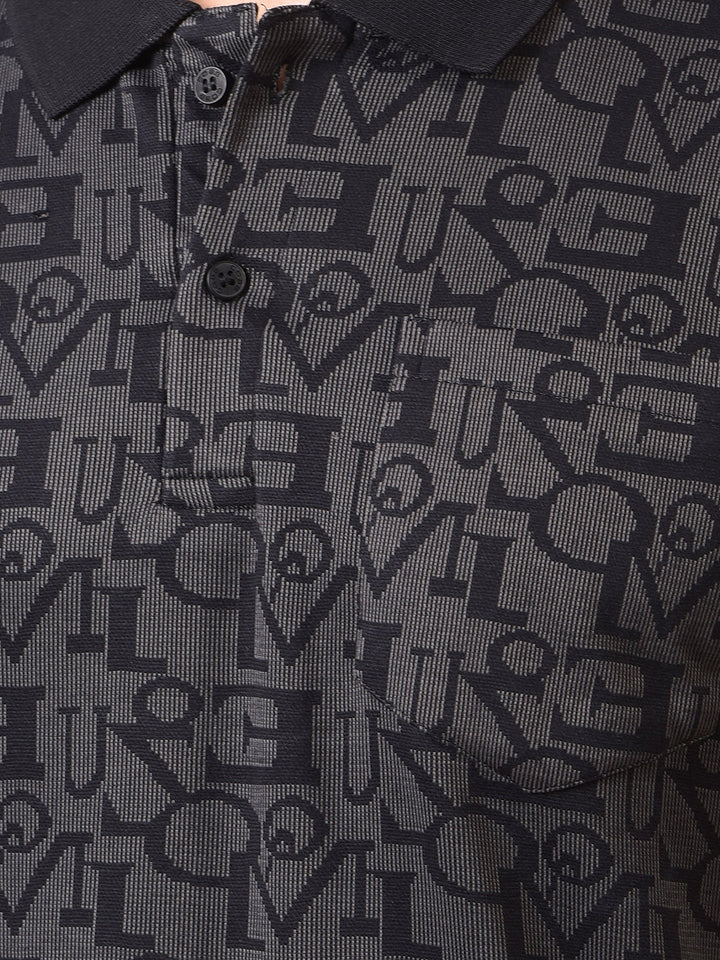 cobb black printed polo neck t-shirt