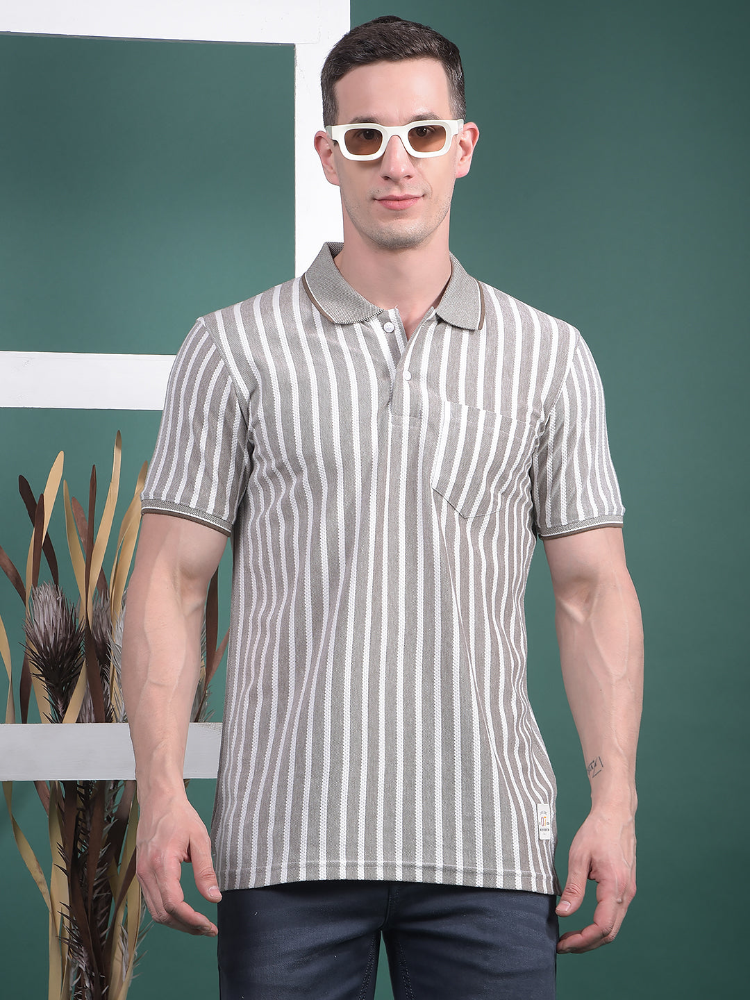 cobb brown striped polo neck t-shirt