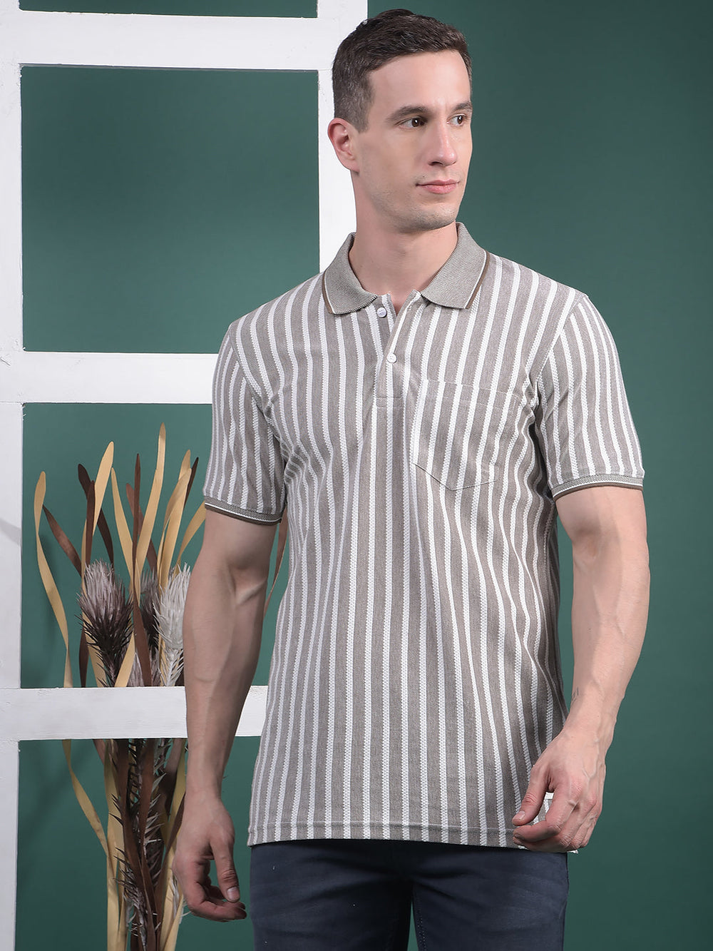cobb brown striped polo neck t-shirt