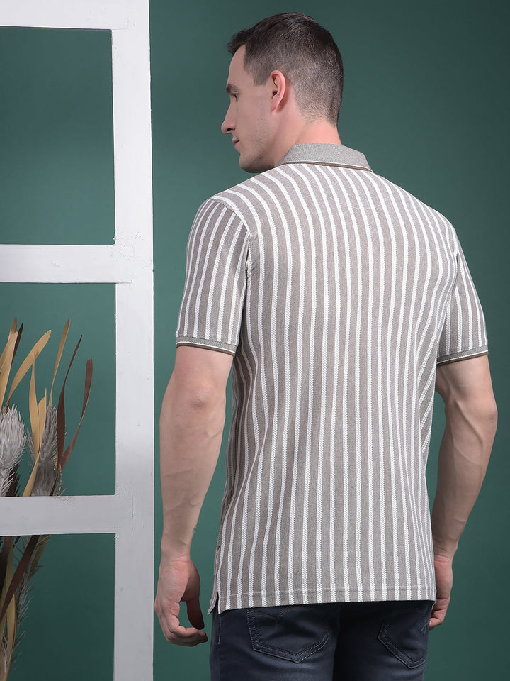 cobb brown striped polo neck t-shirt