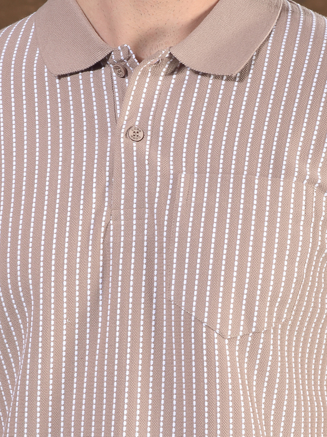 COBB BEIGE STRIPED POLO NECK T-SHIRT