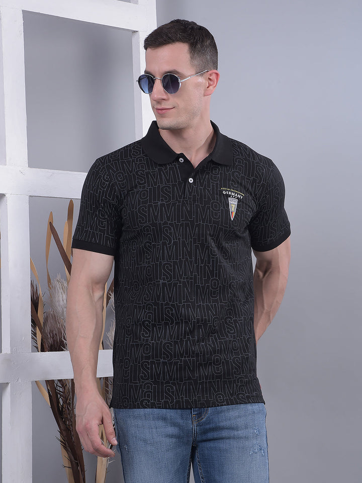 cobb black printed polo neck t-shirt