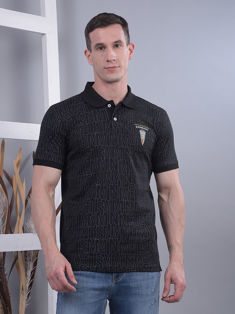cobb black printed polo neck t-shirt