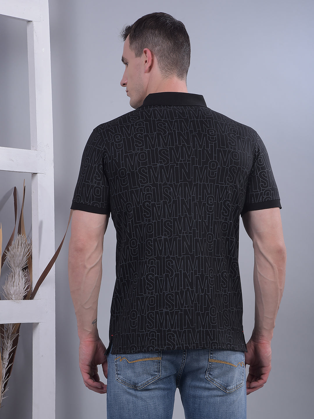 cobb black printed polo neck t-shirt