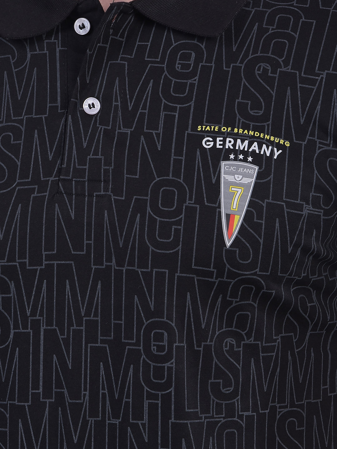 cobb black printed polo neck t-shirt