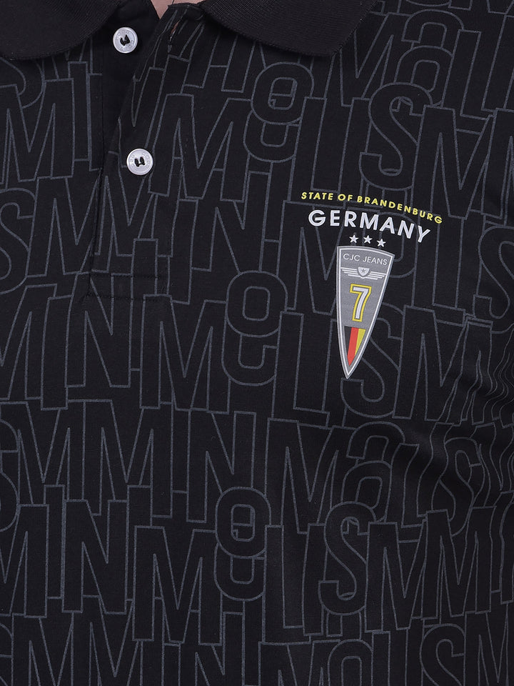 cobb black printed polo neck t-shirt
