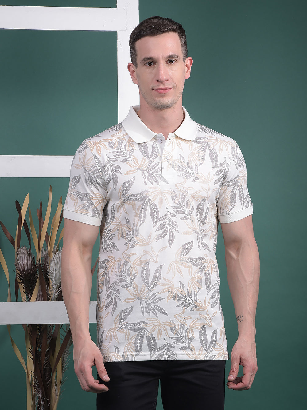 cobb white printed polo neck t-shirt