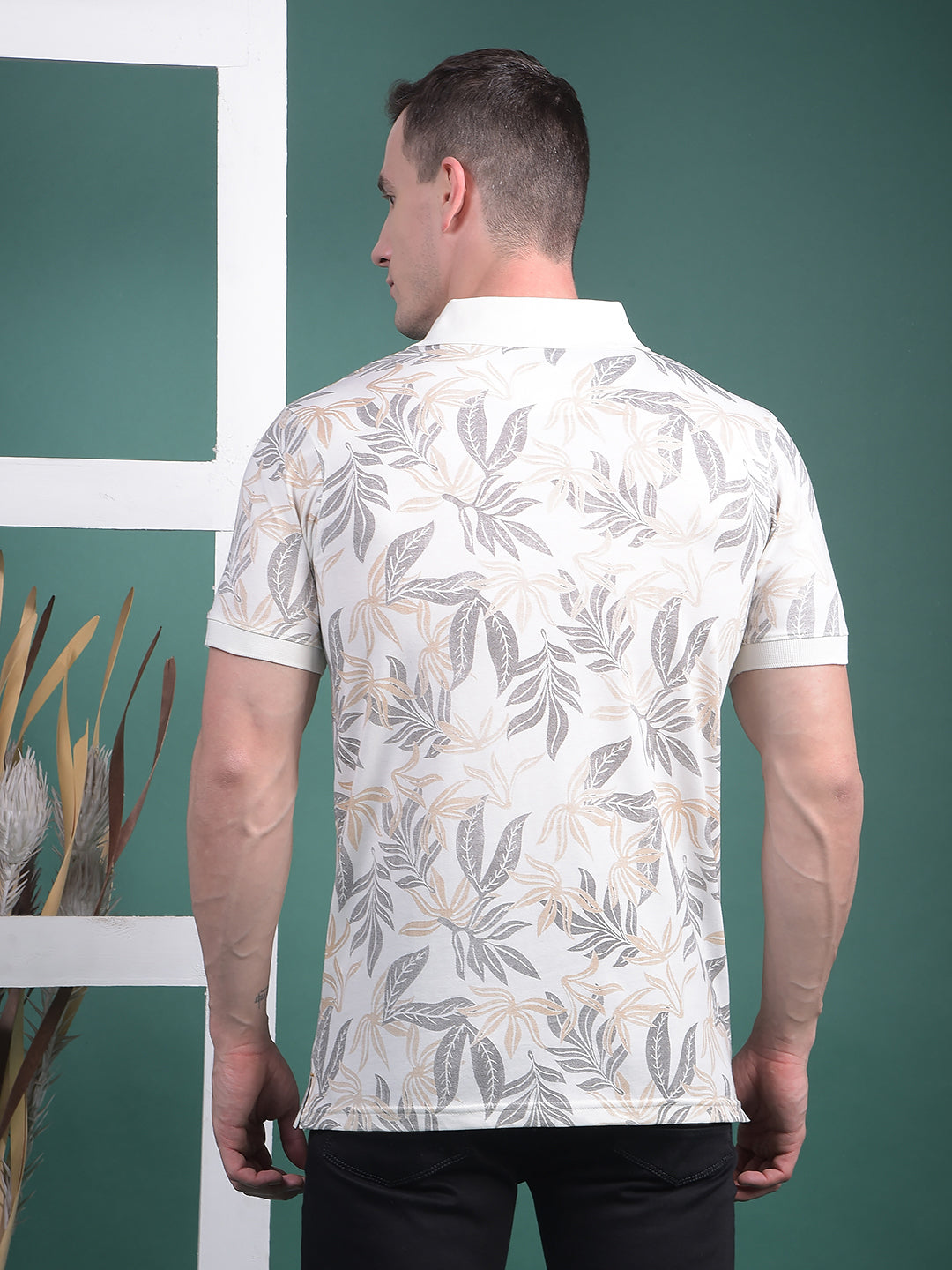 cobb white printed polo neck t-shirt