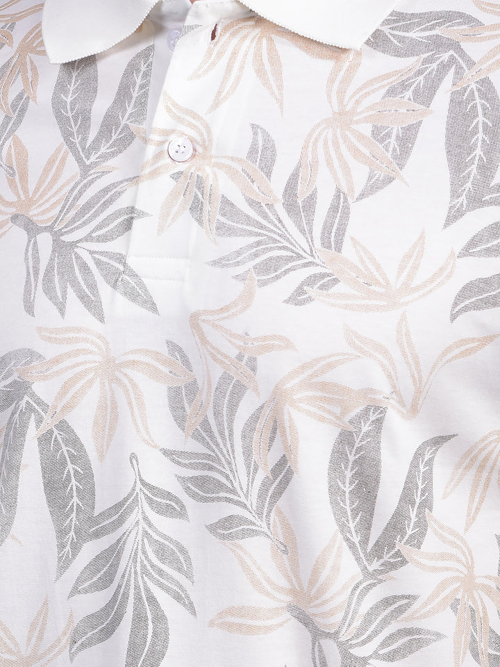 cobb white printed polo neck t-shirt