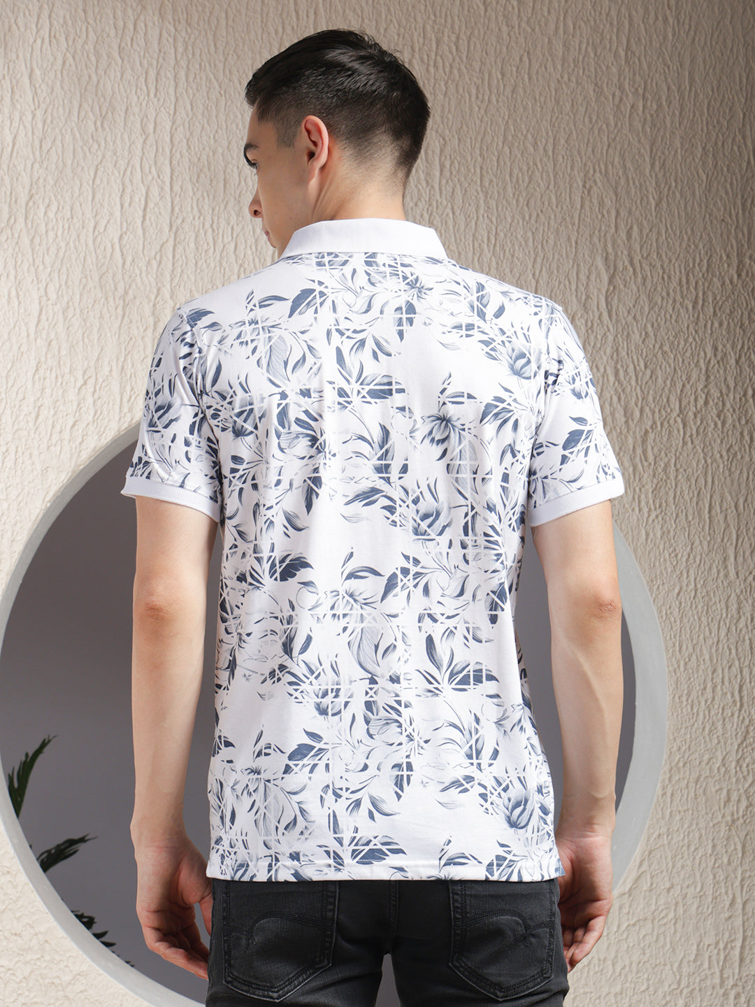cobb white printed polo neck t-shirt
