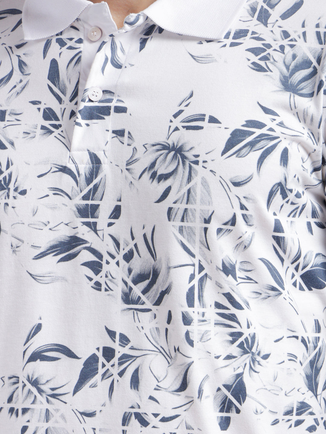 cobb white printed polo neck t-shirt