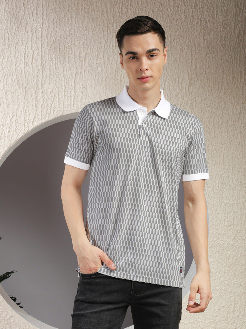 cobb white printed polo neck t-shirt