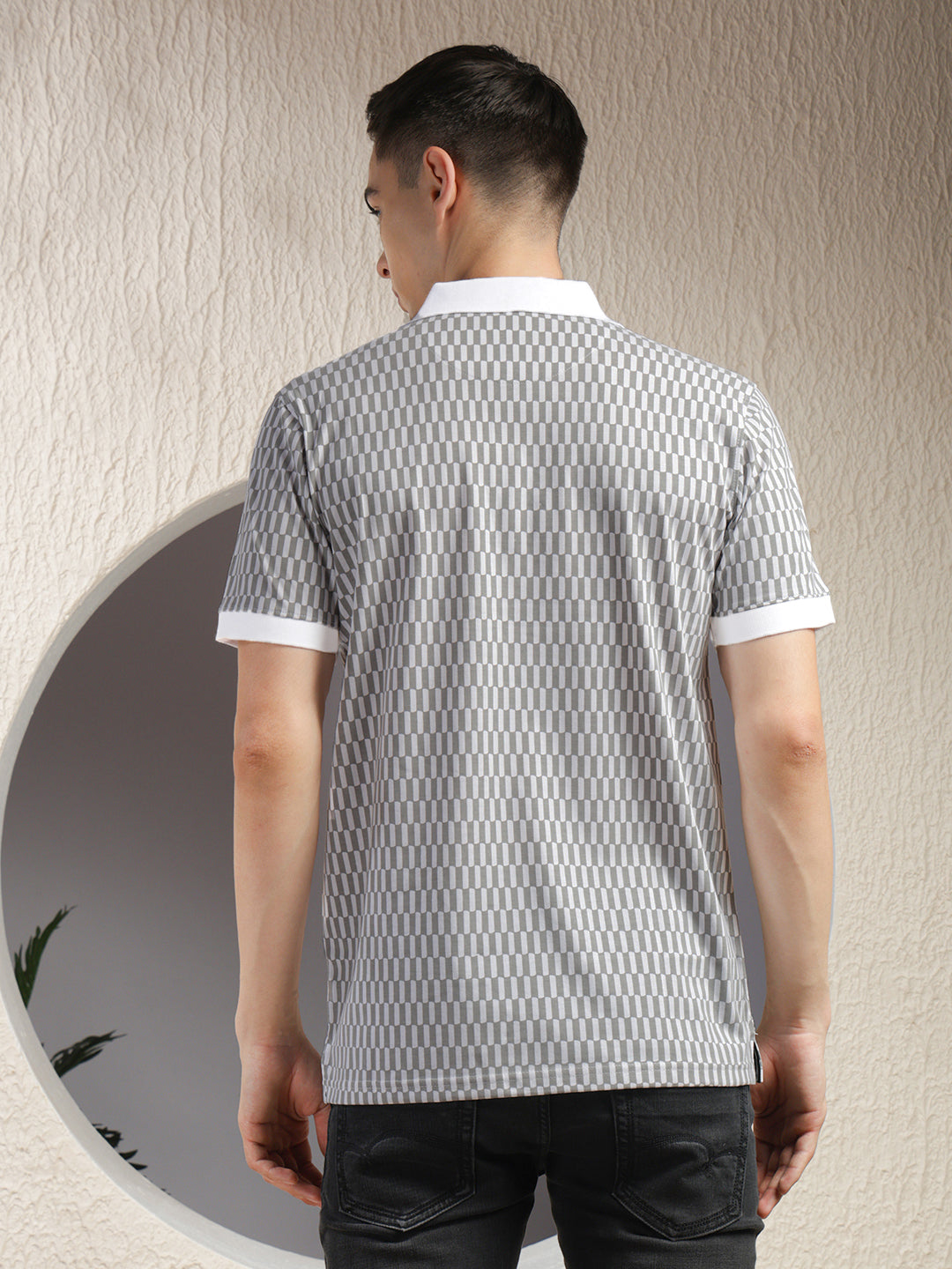 cobb white printed polo neck t-shirt