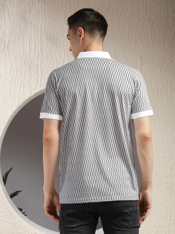cobb white printed polo neck t-shirt