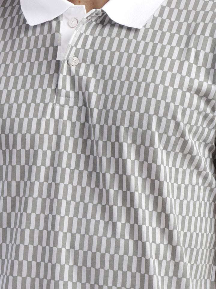 cobb white printed polo neck t-shirt