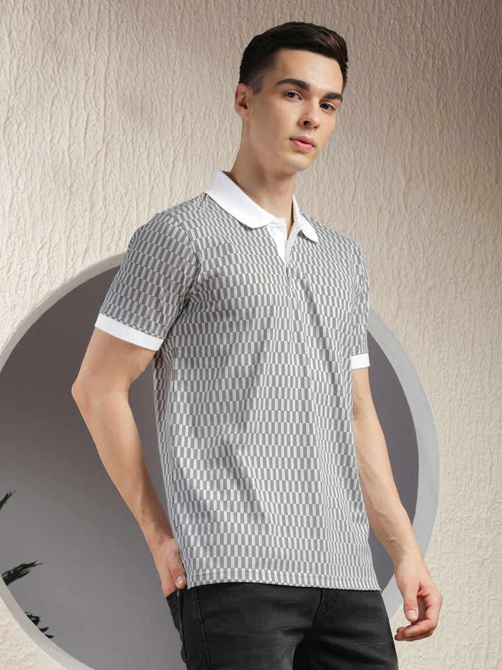 COBB WHITE PRINTED POLO NECK T-SHIRT