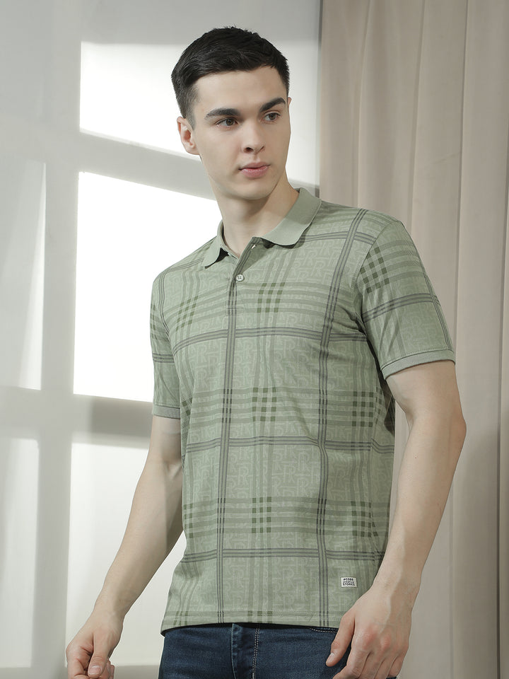 cobb olive checked polo neck t-shirt