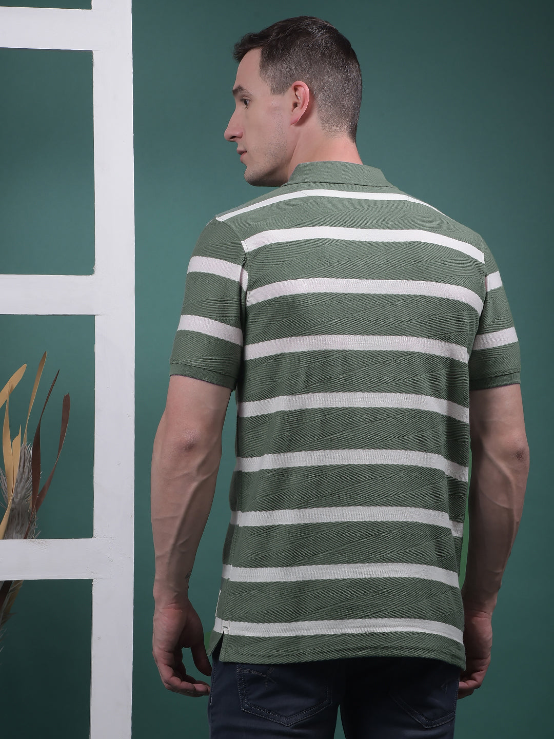 cobb green striped polo neck t-shirt