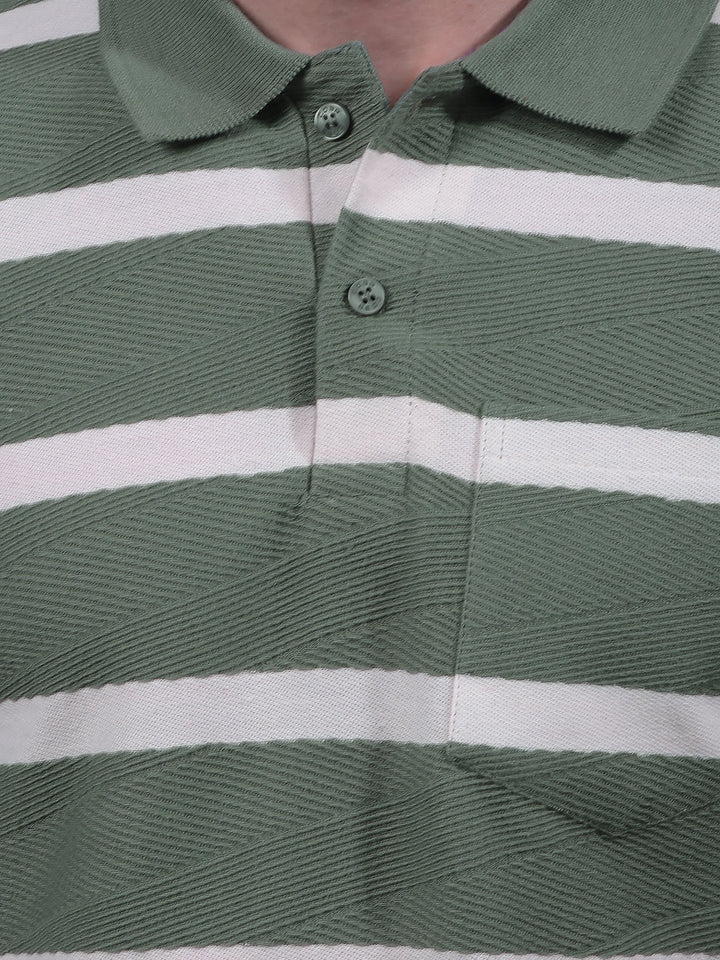 cobb green striped polo neck t-shirt