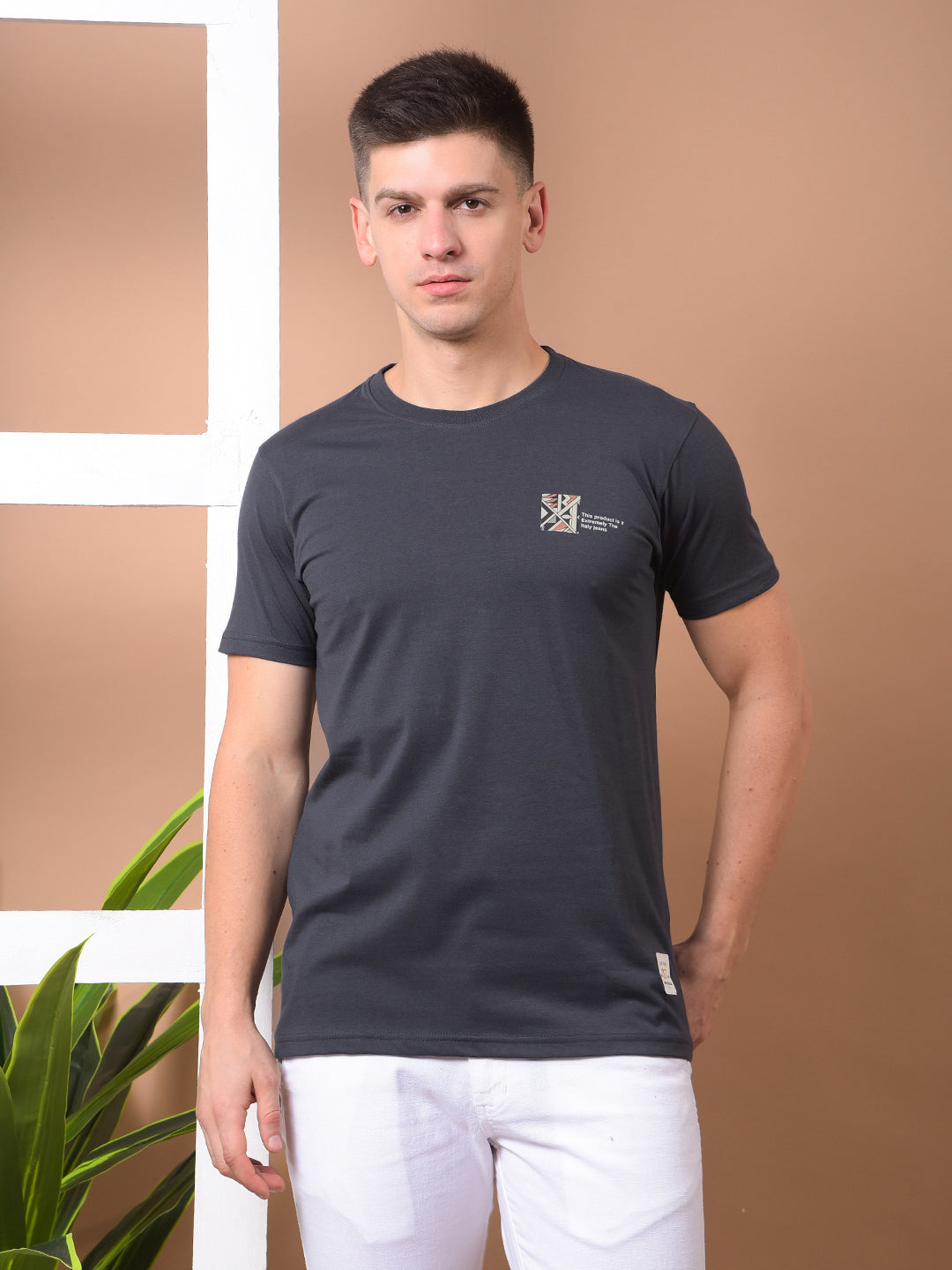 cobb dark grey printed round neck t-shirt