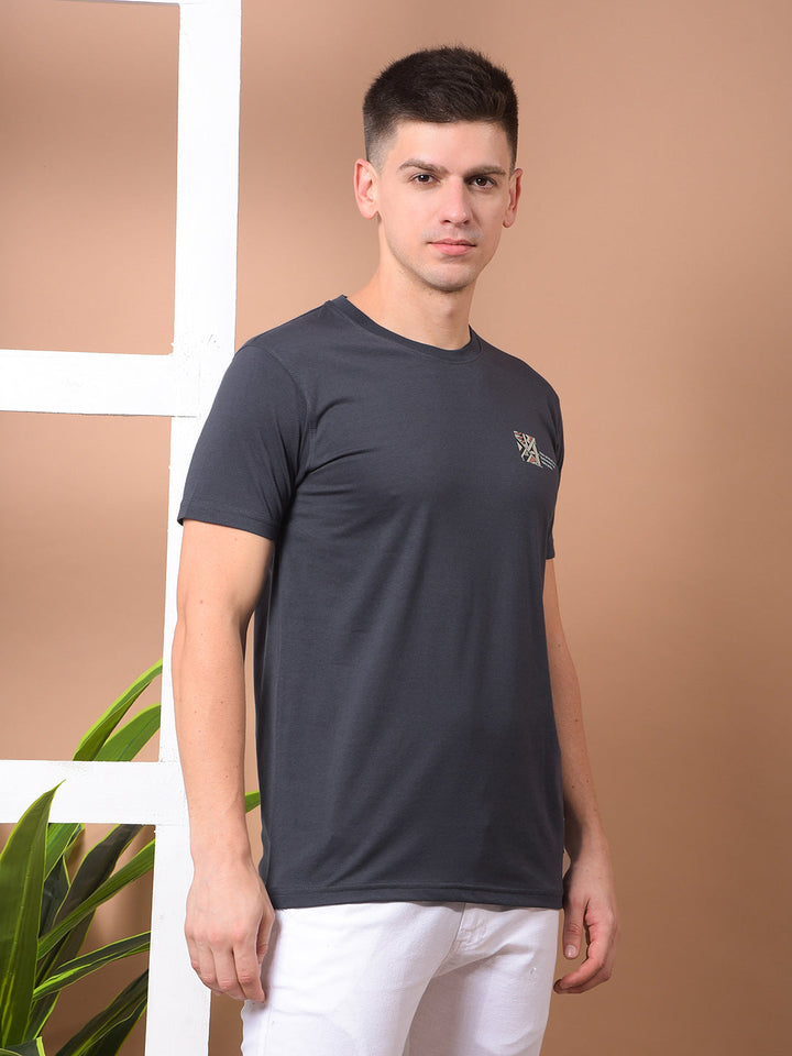 cobb dark grey printed round neck t-shirt