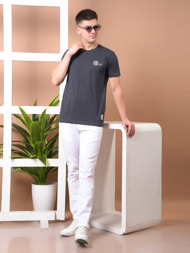COBB DARK GREY PRINTED ROUND NECK T-SHIRT