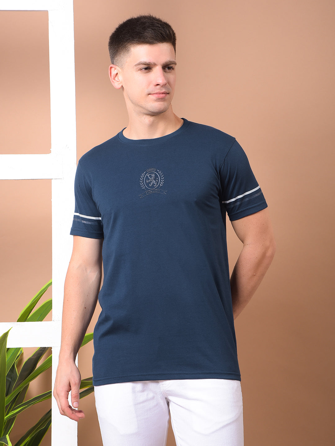 cobb navy blue printed round neck t-shirt
