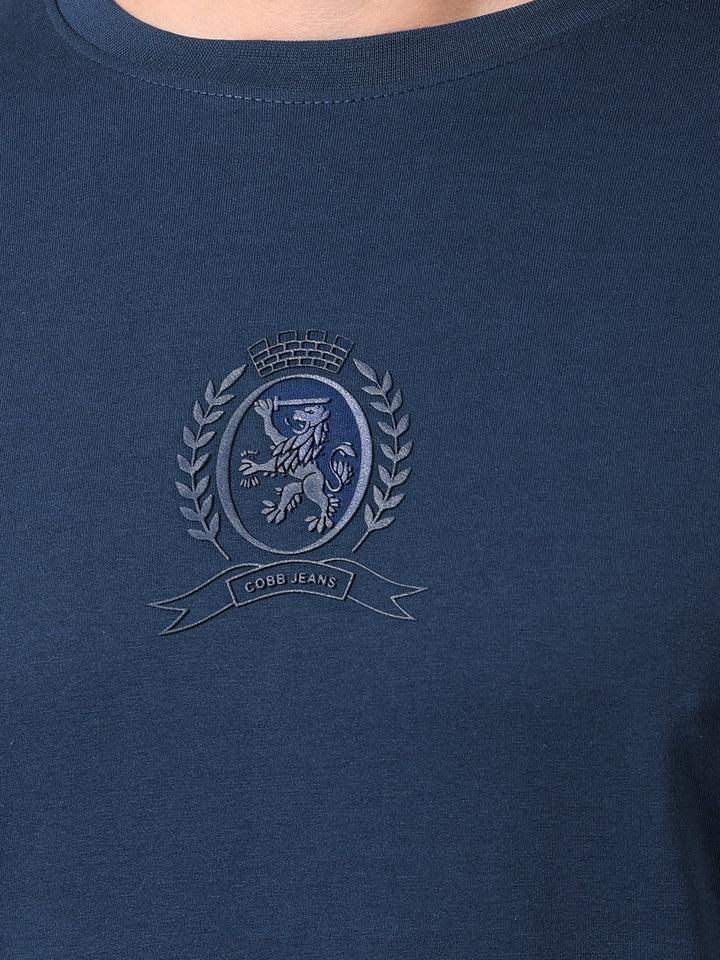 cobb navy blue printed round neck t-shirt