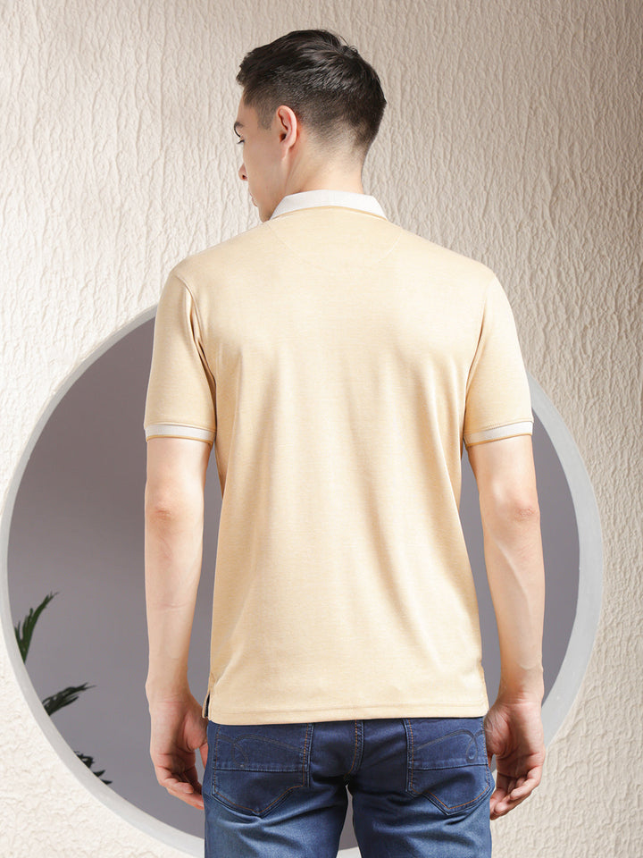 cobb solid beige polo neck t-shirt