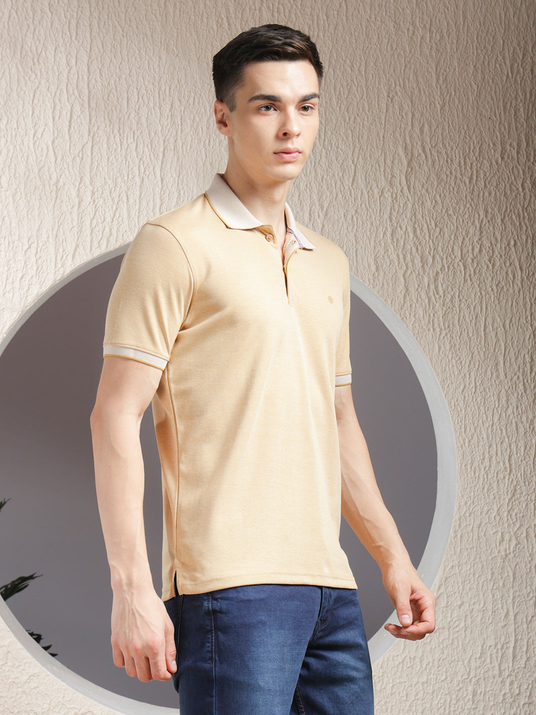 COBB SOLID BEIGE POLO NECK T-SHIRT