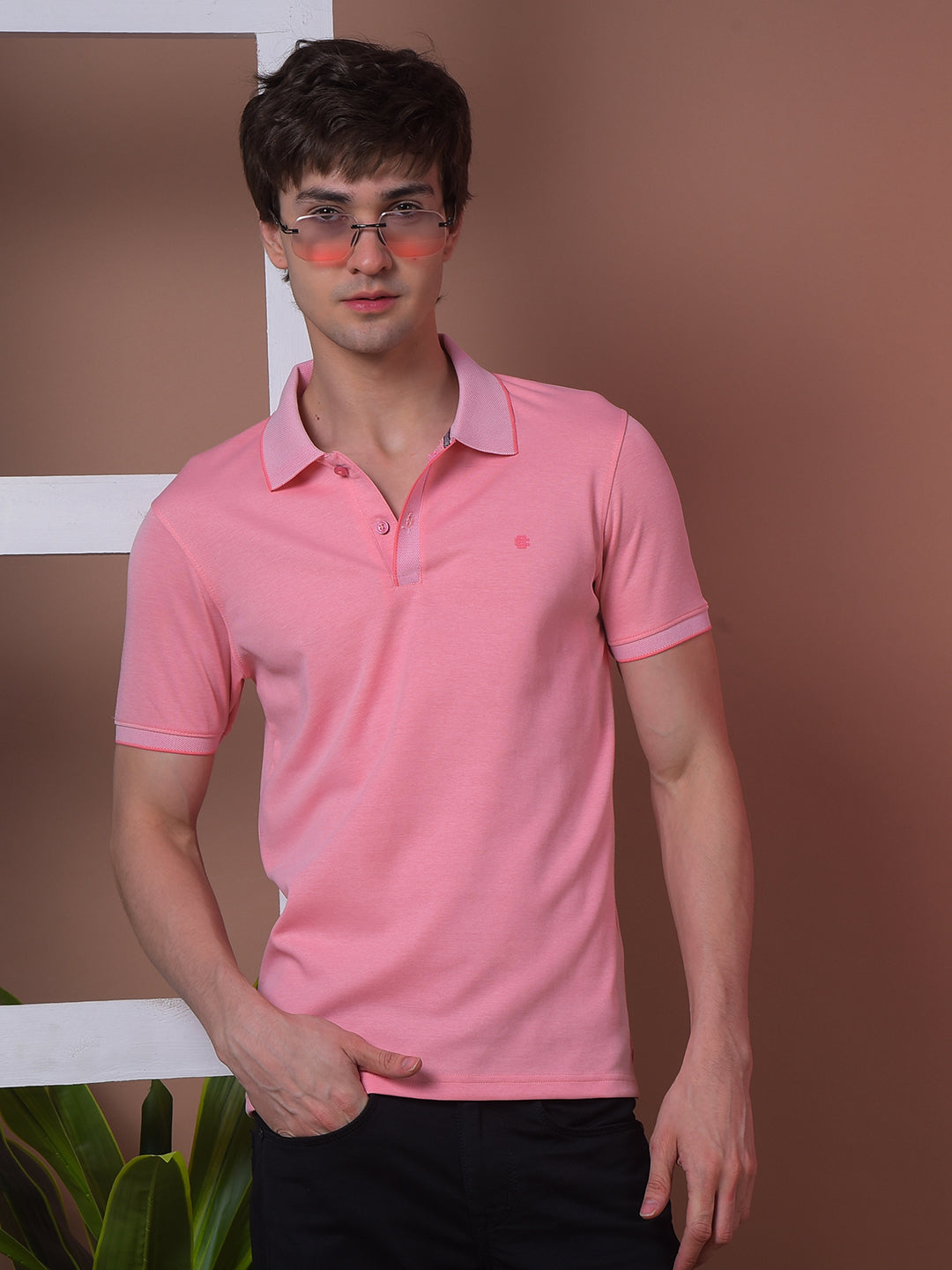 cobb solid pink polo neck t-shirt