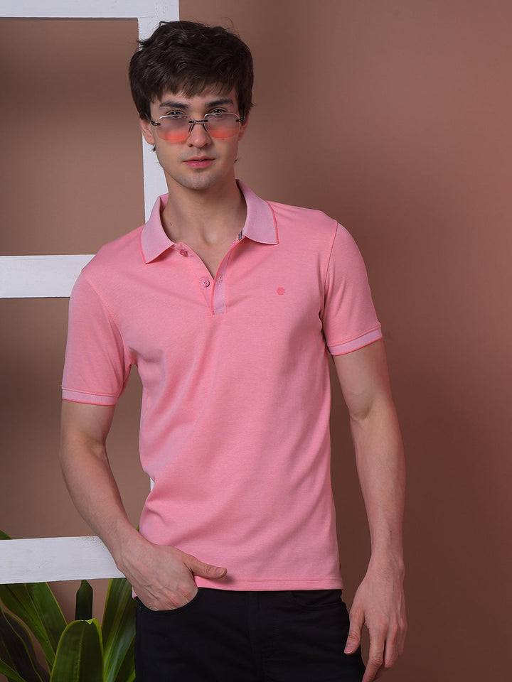 cobb solid pink polo neck t-shirt