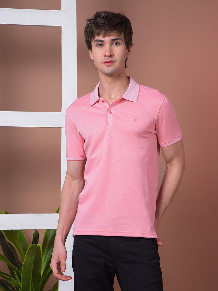 cobb solid pink polo neck t-shirt
