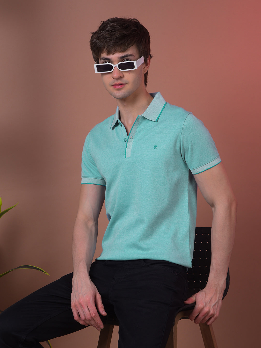 cobb solid sea green polo neck t-shirt