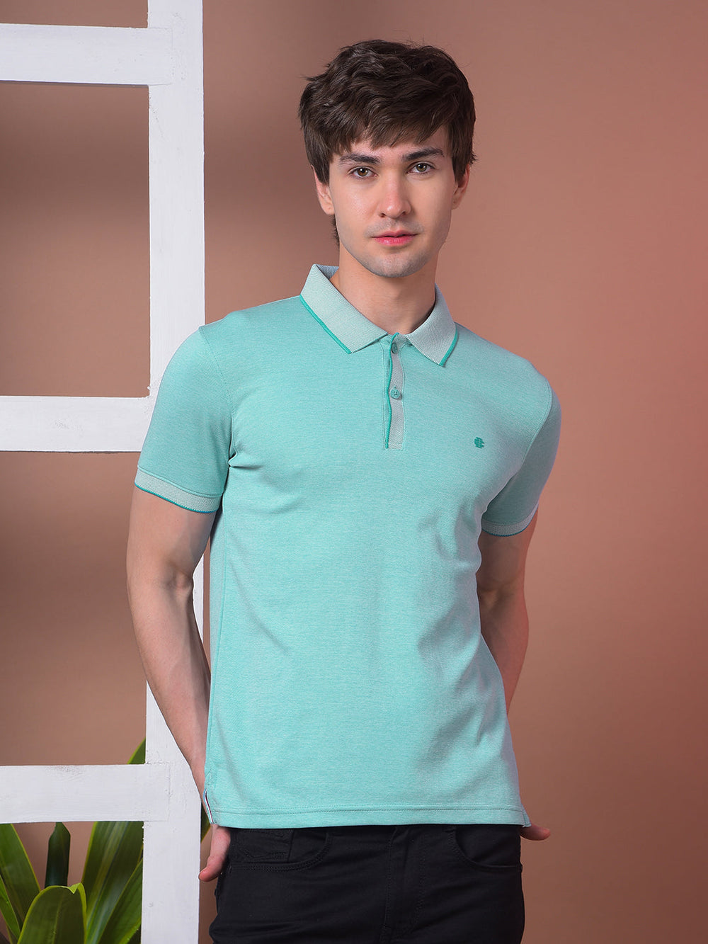 cobb solid sea green polo neck t-shirt